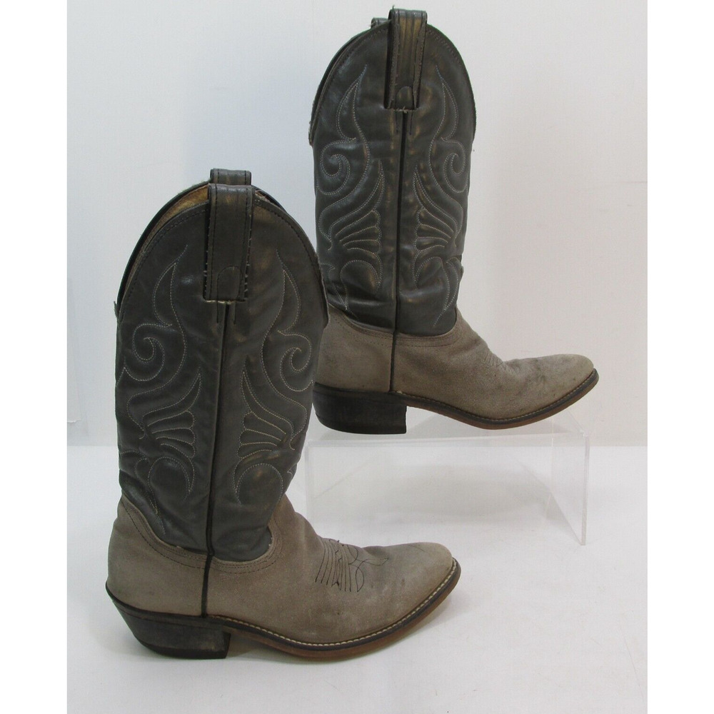 MADE IN USA Gray Suede Boots Size 5 1/2 D Leather Blue White Stitching